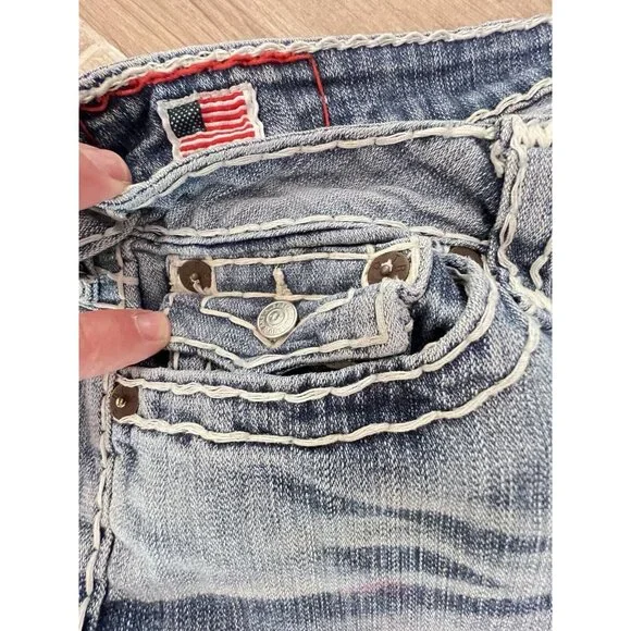 TRUE RELIGION 32 x 28 Jeans BECKY SUPER T USA Pre-Owned Light Wash Frayed Hem - Picture 11 of 13